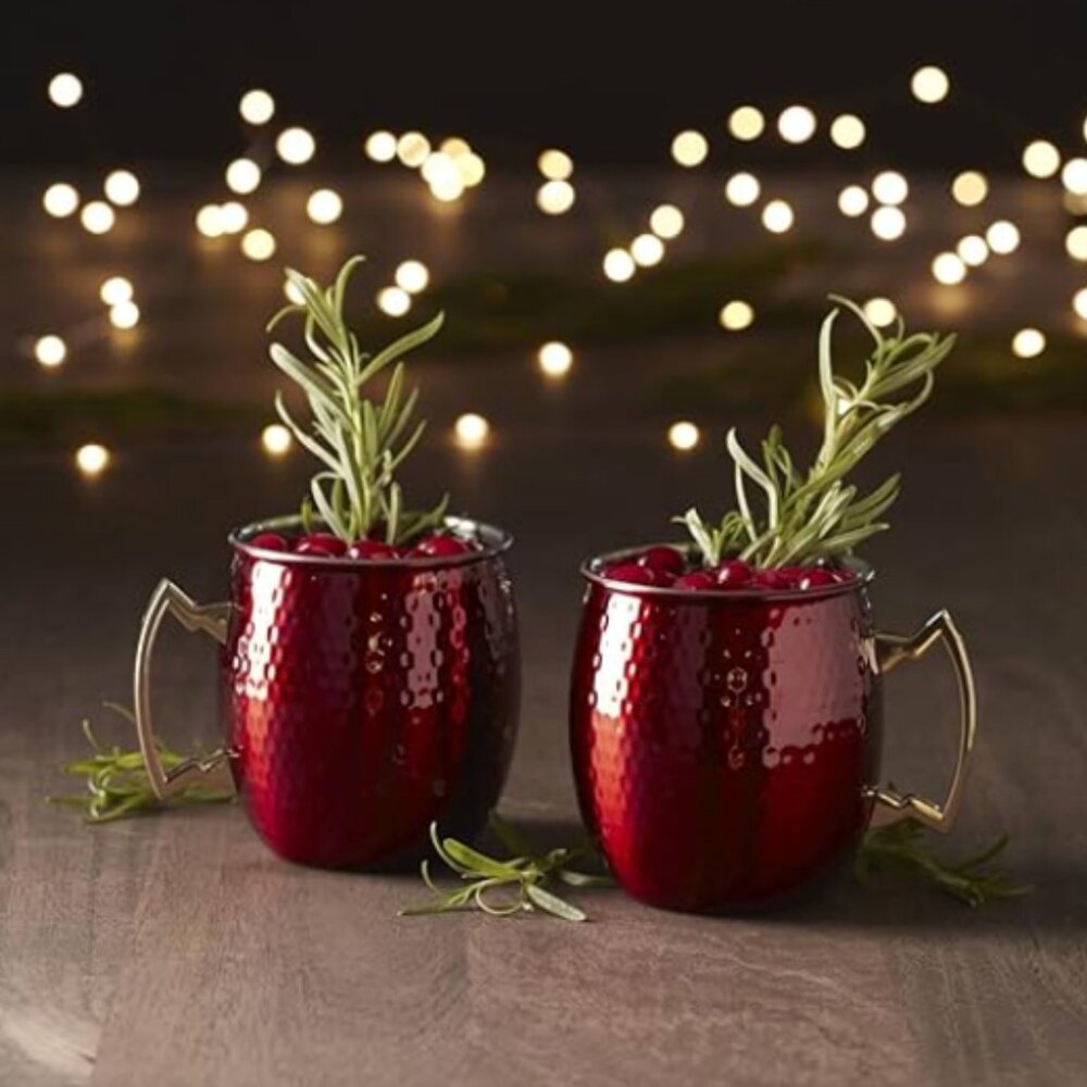 Cambridge 20 Oz Hammered Red Moscow Mule Mugs, Set Of 2